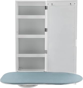 Wall Mount Ironing Board Cabinet,Hanging Ironing Board Wall Cabinet with Mirror,4 Tiers Storage Cabinet with 180Rotate Ironing Board for for Home Apartmentrotatable