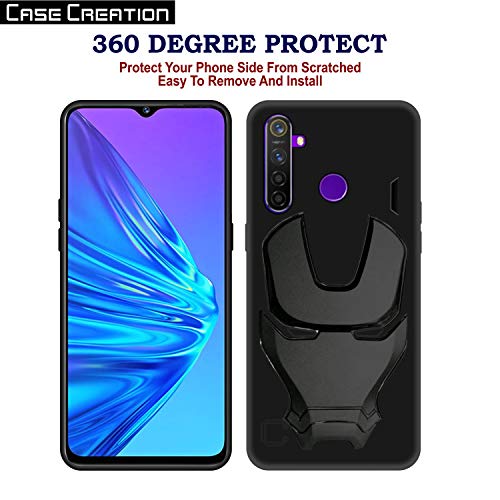 Image of COVERLY Official 3D Touch Feel Trending Avengers Logo Mask Soft Rugged Grip Silicone Iron Man Super Power Cartoon Movie Engraved Silicone Matte Back Cover for Realme 5 (6.53 inch) - Black