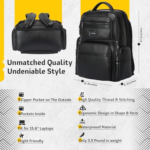Durable Leather Business Backpack for Men & Women – Fits 15.6 Inch Laptops, Water-Resistant, USB Charging Port, Multiple Pockets