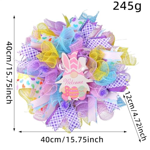 Couronne de lapin de Pâques faite main avec feuillage et ruban - 3