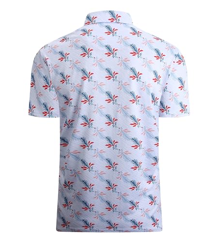 Alex Vando Mens Hawaiian Golf Shirt Moisture Wicking Digital Print Golf Shirts for Men