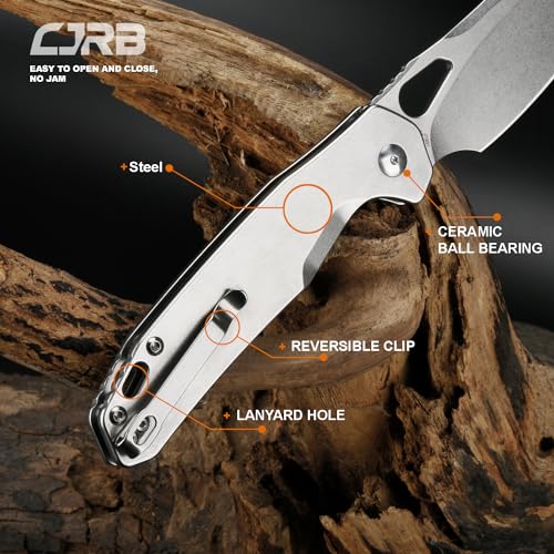 Image of CJRB Frack Folding Pocket Knife, 3.9 inch AR-RPM9 Steel Blade PVD Coating Steel Handle EDC Knife, Button Lock Knife for Outdoor Camping Gift, Stonewash (J1931)