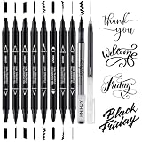 HNIHUY Dual Tip Black Acrylic Calligraphy Pens, 10 Size Calligraphy markes for Writing, Hand Lettering Pen for Art Drawing, Sketching, Scrapbooking, Brush Pens Calligraphy Set for Beginners