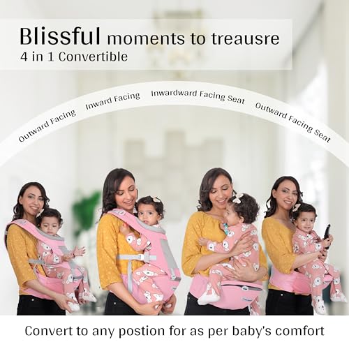 Image of Baby Carrier with Hip Seat, Ergonomic 4 in 1 Carrier Positions, Newborn to Toddler Adjustable Baby Carrier for 4-36 Months, Comfortable Padded Straps, Supports Up to 15 kg (Pink)