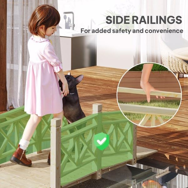 4.7 ft. Wooden Garden Bridge with Safety Rails, Backyard Bridge Footbridge for Ponds, Creeks, Streams, Carbonized