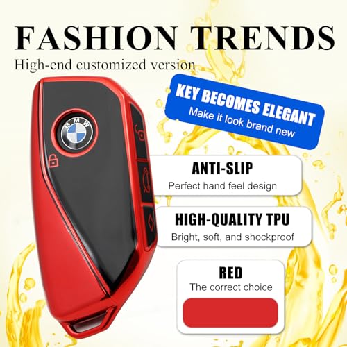 Image of Creativity For BMW X5 Key cover and Key chain accessories (Red set) | Advanced soft TPU key Case Suitable for BMW 2023-2026 New 5 7 Series iX XM IX3 i7 X1 X5 X6 X7 key
