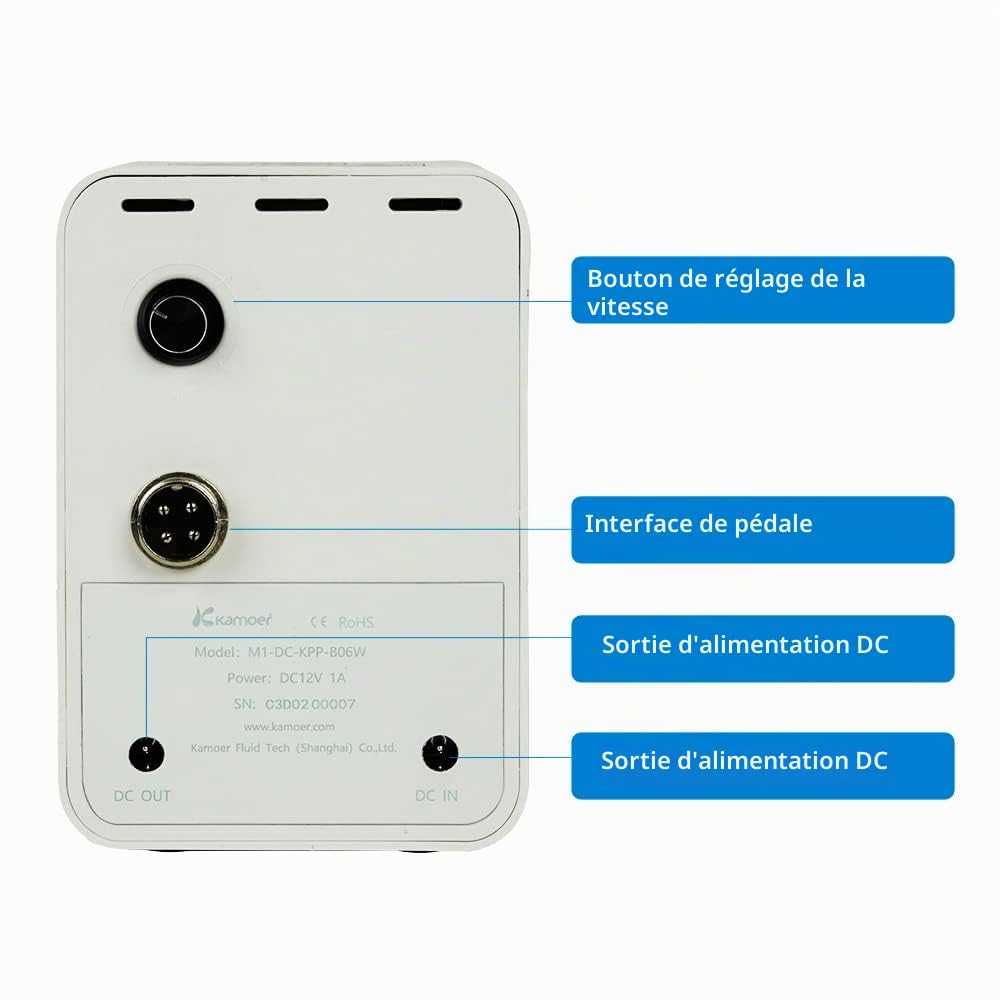 Kamoer M1-DC Pompe péristaltique intelligente 12V DC pompe doseuse | de liquide programmable à faible débit réglable avec contrôle pour aquarium de laboratoire ≥ 33 ml/min