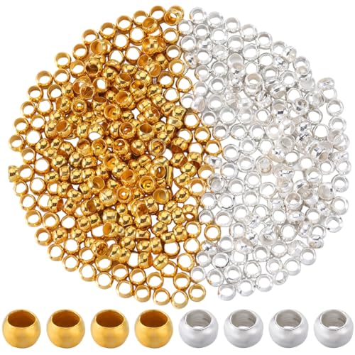 SOFPLATE 1 Box 2000Pcs 3mm Crimp Beads Gold Silver Metal Round Crimp Beads Spacer Stopper Clamp Ends Rondelle Ball for Jewellery Making Supplies Crimping Spacers DIY Bracelet Earring Crafts
