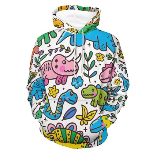 Sweat à capuche dinosaures colorés XXL pour pallier le manque de confort des vêtements trop serrés