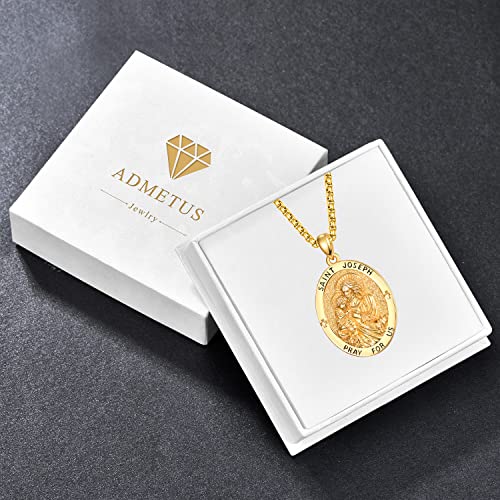 Admetus St Joseph Medal For Men 925 Sterling Silver Gold Oval Saint Joseph Pendant Necklace Protection Jewelry Religious Gifts #TOP6