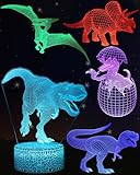 Kenmaca Dinosaur Night Light for Kids Bedroom, 3D Illusion LED Lamp, 5 Patterns 16 Colors Changing Dimmable Room Décor, Smart Touch & Remote Control, Gift Jurassic Toy Toddler Teenage Boys Girls