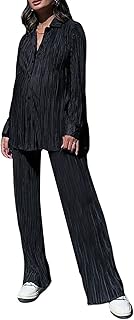 Wide Leg Pants Sets Women 2 Piece Outfits Casual Long Sleeve Button Down Shirt Linen Pants Outfits Streetwear