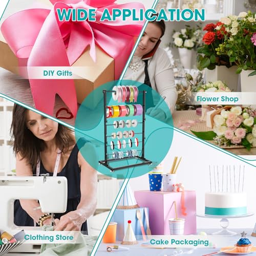 Image of 6 Tier Metal Ribbon Organizer, Height Adjustable Metal Spool Ribbon Holder Storage Organizer Rack for Craft Room Flower Shop Gift Wrapping Large Capacity 17.32 x 27.55in