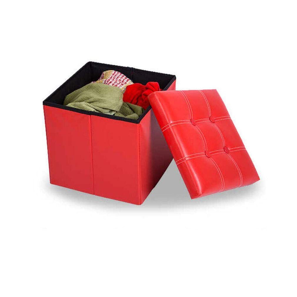 Coffre à jouets pliant rouge gzz avec pouf et repose-pieds en simili-cuir nordique