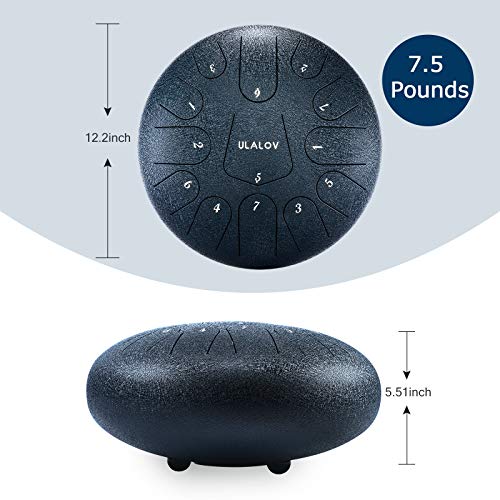 Ulalov Steel Tongue Drum-12 Inch 13 Note Handpan Drum, Steel Drums, Tongue Drums for Adults with Padded Travel Bag, Book, Mallets, Finger Picks - Thumbnail 3