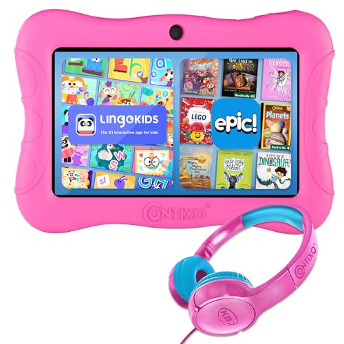 Image of Contixo 7 inch Kids Tablet Bundle - Ages 3-7, Android Tablet and Kids Headphones, Toddler Tablet with 14+ Games and Educational Apps, 32GB ROM, Android 11, Learning Tablet for Kids - Pink