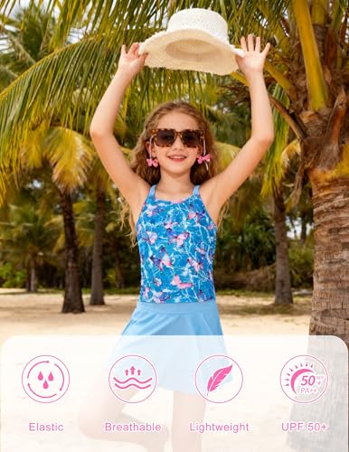 Image of ALISISTER Girls Tankini Swimsuit Two Piece Bathing Suits Summer Beach Swimwear with Shorts for 7-12 Years