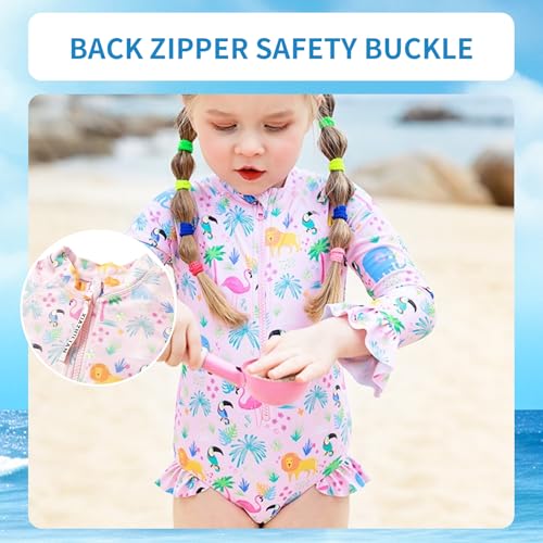 LittleSpring Girls One Piece Swimsuits with Hat UPF 50+ Long Sleeve Rash Guard Bathing Suit 2-6 Years3