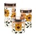 Walter Drake Sunflower Canisters, Set of 3 in Different Sizes, Clear Glass with Painted Design & Metal Lids