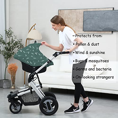 Image of Carseat Covers for Baby Breastfeeding - Multi use Car Seat Canopy Cover, Infant Stroller Canopy Cover for Girls (Green Print)