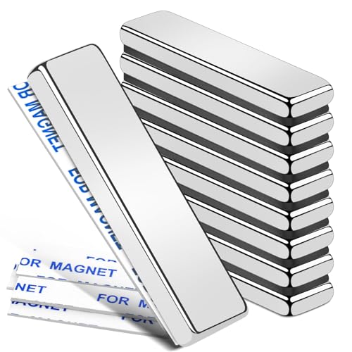 Image of MIKEDE 9 Pcs Strong Neodymium Bar Magnets, Rare Earth Neodymium Magnets, Refrigerator Magnet with Double-Sided Tape, Silver Heavy Duty Magnet for Tool Room, Kitchen, Office - 1.57 x 0.39 x 0.20 in