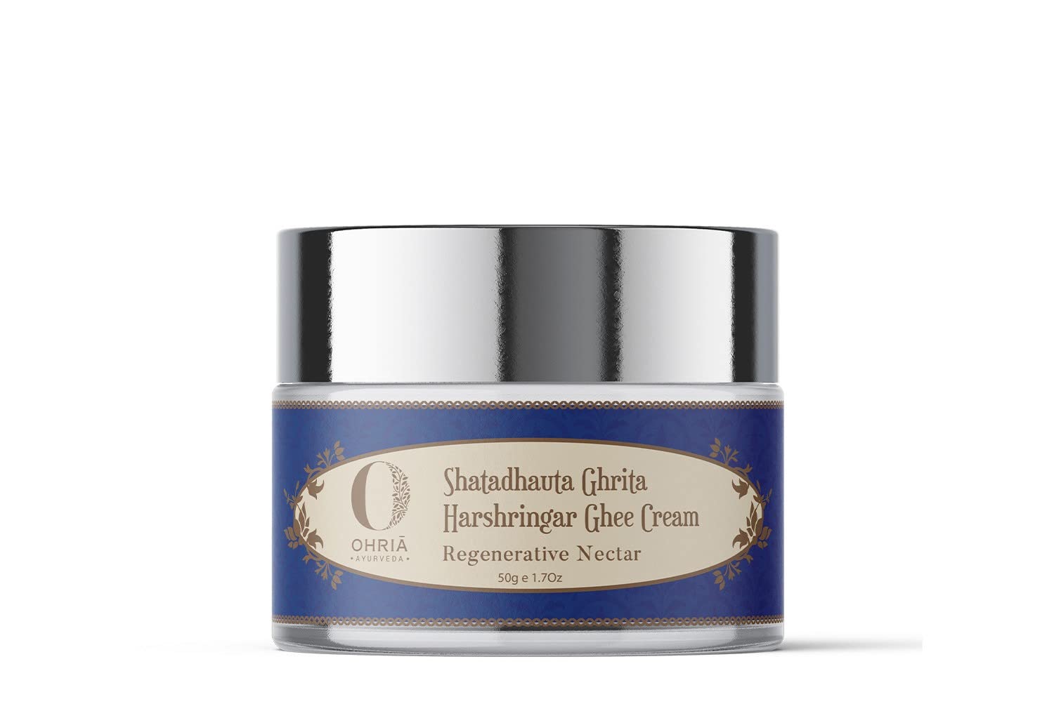 Ohria Ayurveda Shata Dhauta Ghrita Harshringar Ghee Cream |100 Times Washed Ghee Cream With Moon-Harvested Flowers| Hydration & Rejuvenation | Helps in Softens Skin & Anti-agening | Suits All Skin Types - 50g