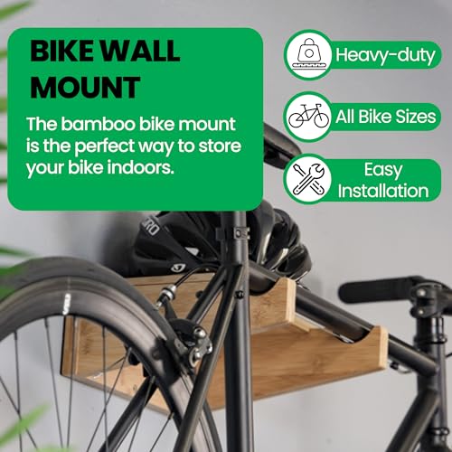 Image of COR Bamboo Bike Wall Mount Rack w /Shelf, Indoor Bicycle Storage | Silicone-Padded Hooks, Holds 40lbs, Fits Oval Frames, Doubles as Shelf, Sustainable Bamboo, Stud-Mount Hardware Included
