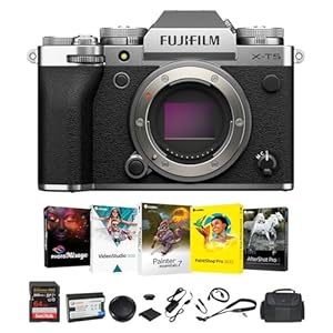 FUJIFILM X-T5 Mirrorless Camera (Silver) with 40MP APS-C X-Trans CMOS 5 HR Sensor, Corel Photo Video Art Suite for Editing, NP-W235 Battery, 64GB Extreme PRO SDXC Card & Camera/Camcorder Gadget Bag