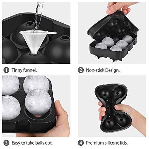 Ice Cube Molds Easy-Release Silicone and Flexible trays, 4 pack include Sphere Ice ball Maker,Large Square Ice Cube, Diamond Ice Make, and 37-ice Trays with Lid, BPA Free (4, Black)