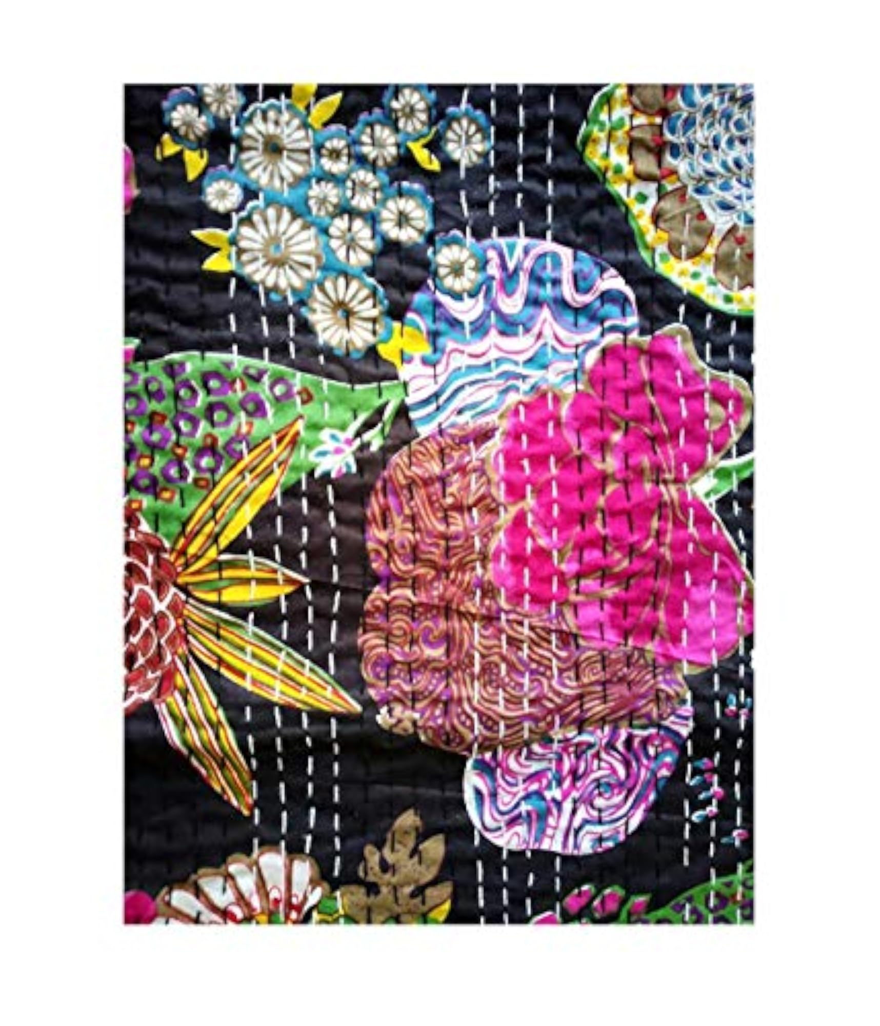 Handmade Quilt Cotton Kantha Bed Cover, Multicolour