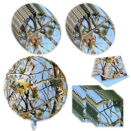 Light Blue Hunting Camo - Baby Boy Hunting Party Set For 16 Guests: Includes 16 Each 7” Plates, Napkins, And Party Invitations And A Spectacular 18” Mylar Balloon #TOP7