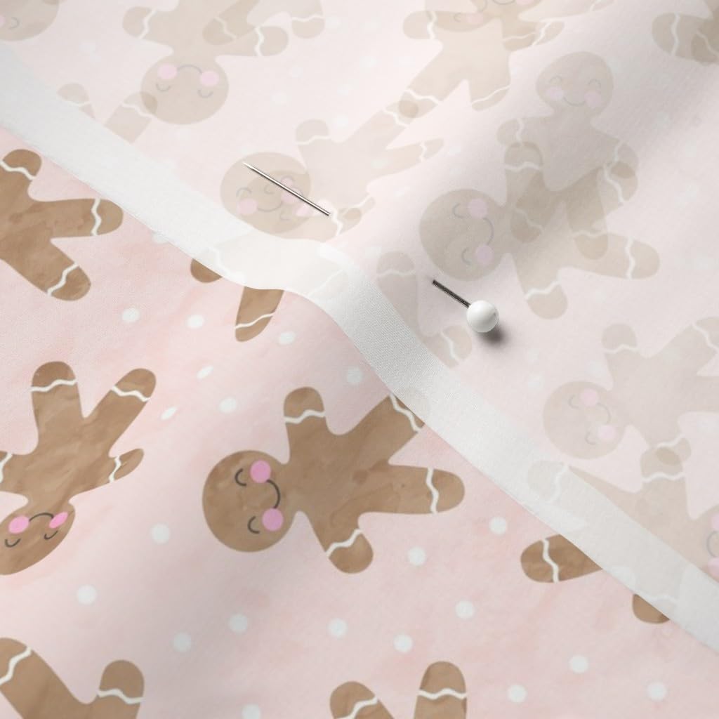 Spoonflower Fabric - Pink Christmas Watercolor Gingerbread Man Cookie Small Scale Printed on Chiffon Fabric by The Yard - Sewing Fashion Apparel Dresses Home Decor