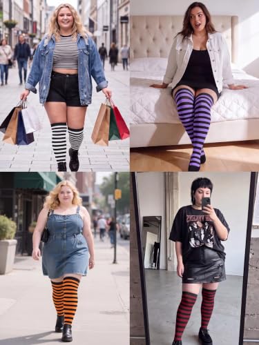 Image of Apoway 6 Pairs Plus Size Thigh High Socks Warm Thigh High Stockings Over the Knee Socks for Women, L-XXL