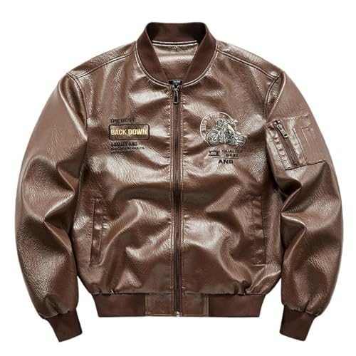 Chaqueta de piel sintética para hombre con cuello alto bordado para otoño