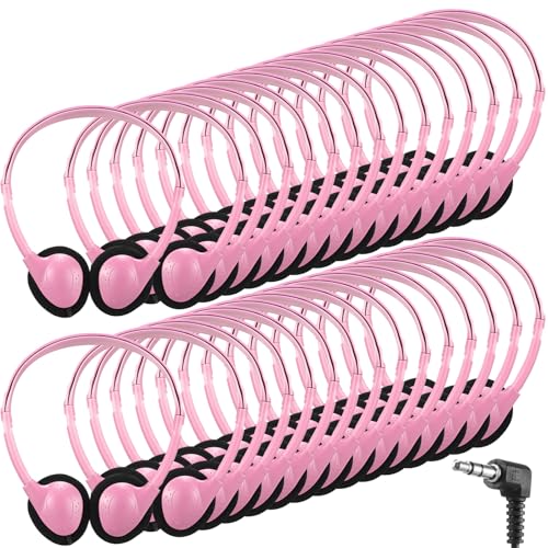 Image of Konohan 30 Pack Headphones Bulk Headphone for School Classroom Student Wired Headphones Adjustable with 3.5 mm Jack for Adults (Pink)
