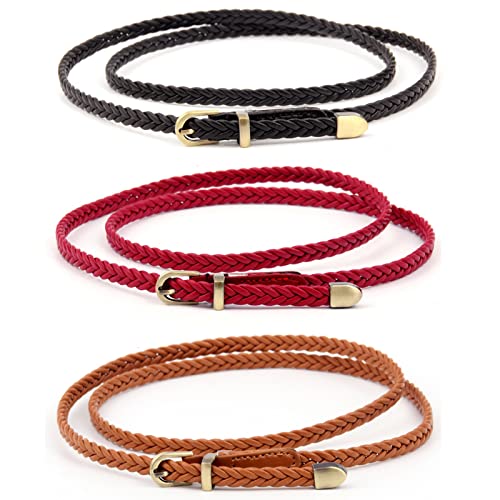 GHEDSHGF 3 Stück 100cm Gürtel Geflochten Damen Schwarz Flechtgürtel Schmal Elastischer Für Kleid Jeans Hüftgürtel Dekorativer Kleidgürtel(rot,schwarz,beige) Cover