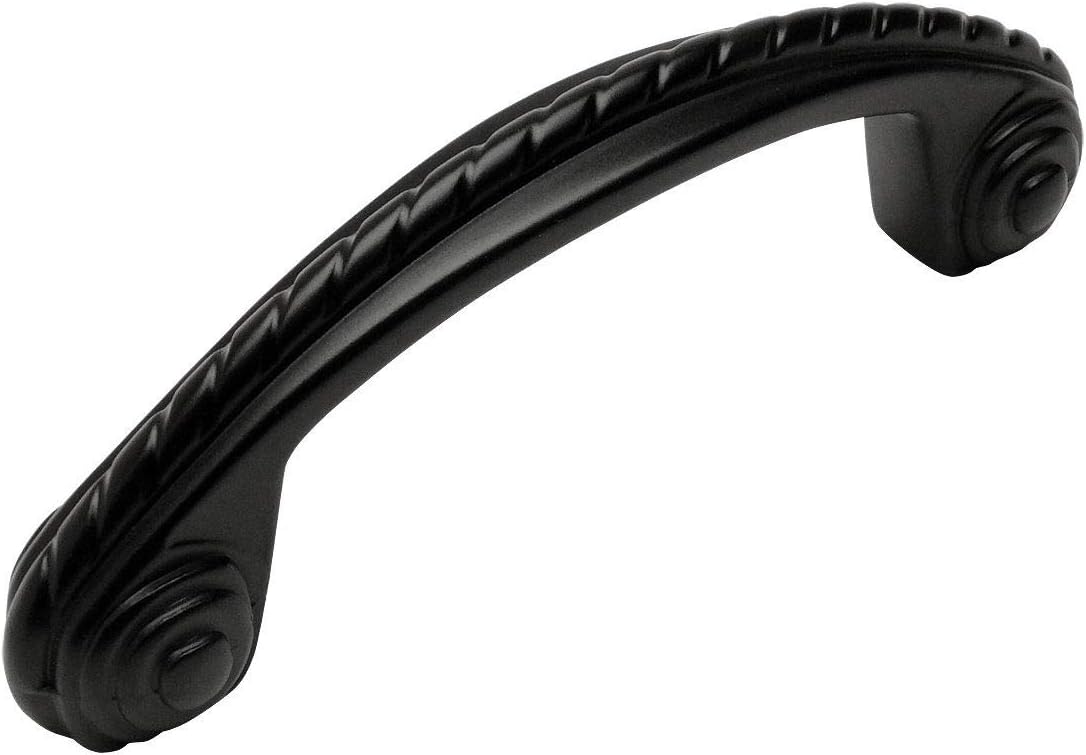 Cosmas 25 Pack 4114FB Flat Black Rope/Scroll Cabinet Hardware Handle Pull - 3 Inch (76mm) Hole Centers