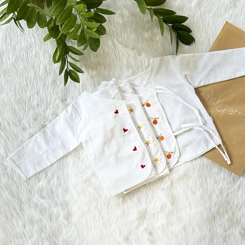 Image of Picksparrow Pure Cotton Embroidered Newborn Baby Clothes /Jhablas /Vests (Full Sleeve, Set of 3)