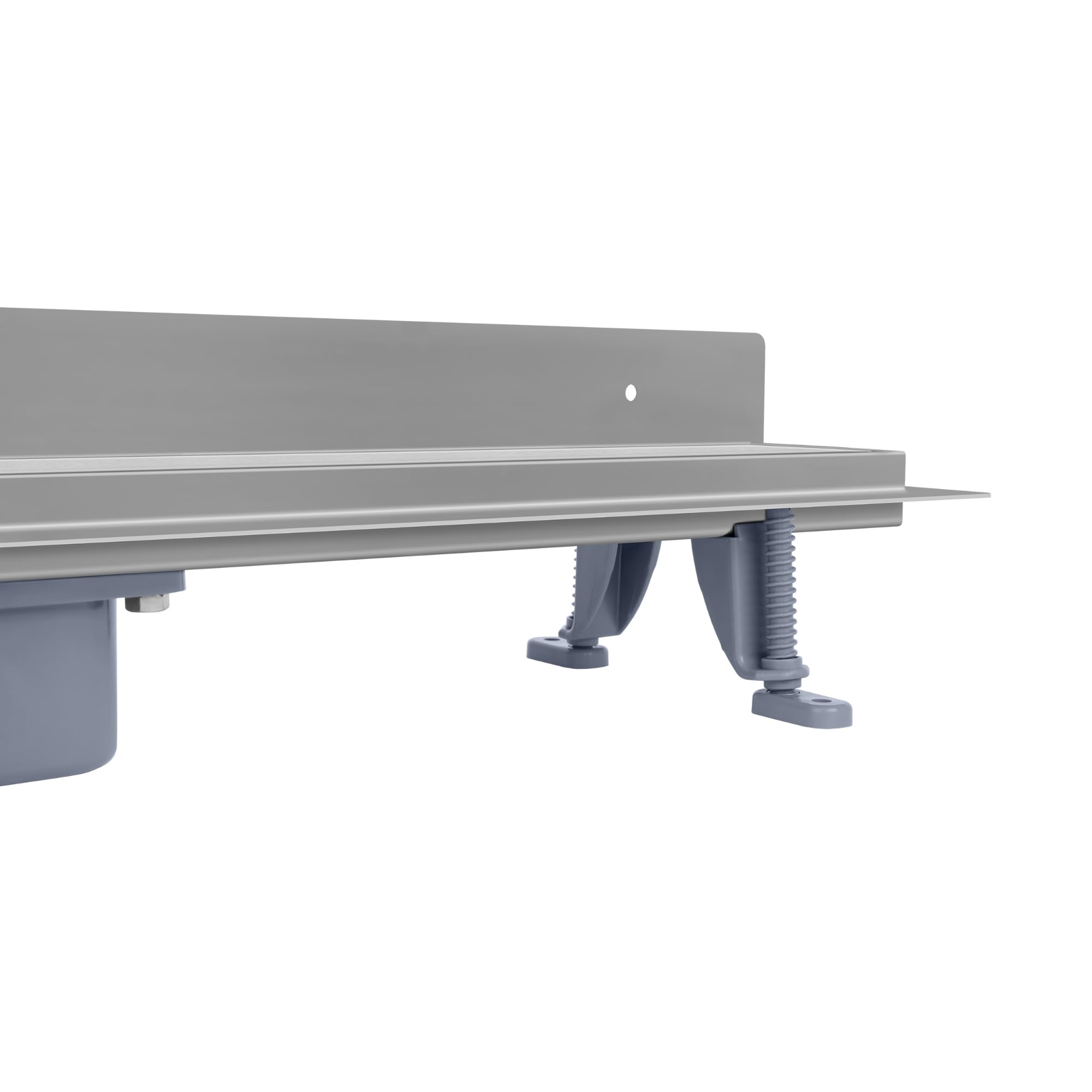 Wand-Duschrinne 120 cm, Duo-Rost – befliesbar oder mit Edelstahlabdeckung, Edelstahl AISI 304, Siphon Ø50, Haarsieb