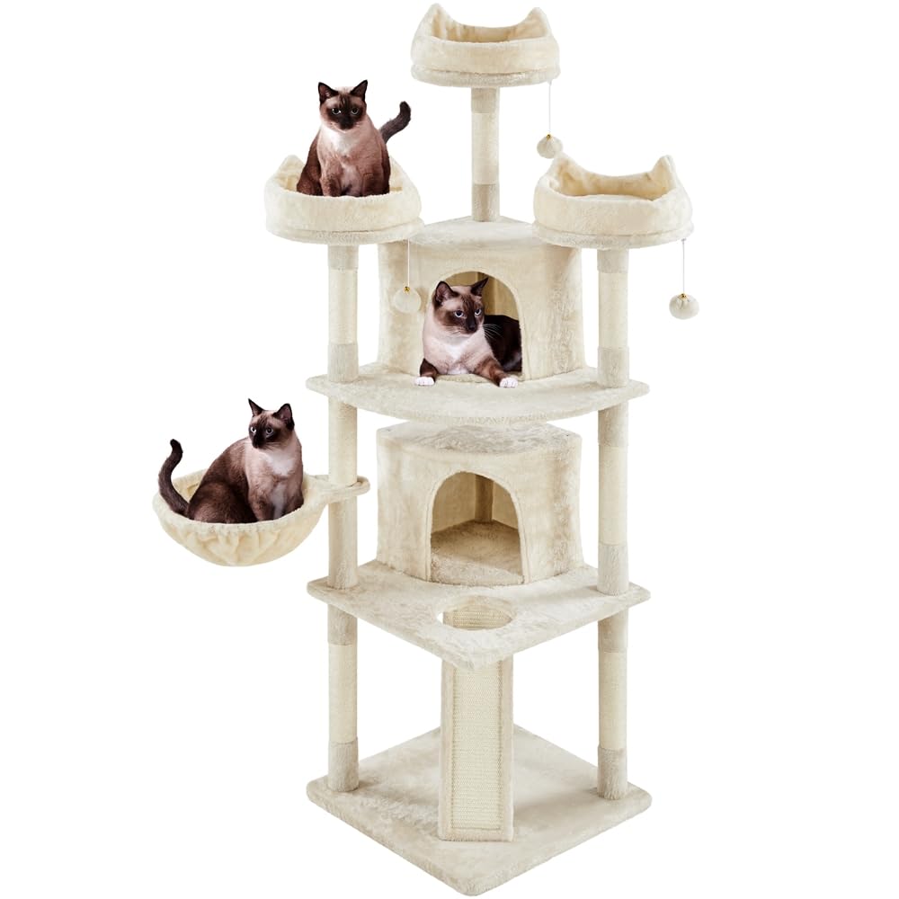 Yaheetech Albero Tiragraffi per Gatti 174 cm Gattini Giocattolo con Sisal Naturale Beige 55 x 55 x 174 cm