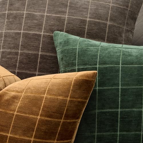 Image of MIULEE Moss Green Plaid Decorative Throw Pillow Covers 18x18 Set of 2 | Vintage Check Chenille Couch Pillows Neutral Boho Farmhouse Cushion Covers Modern Home Decor for Sofa Bed Living Room