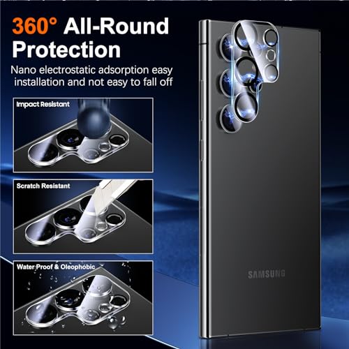 UniqueMe for Samsung Galaxy S24 Ultra Screen Protector, Case Friendly HD Clear Anti-Scratch 9H Tempered Glass for S24 Ultra 2 Pack + Camera Lens Protector 2 Pack 6.8 inch