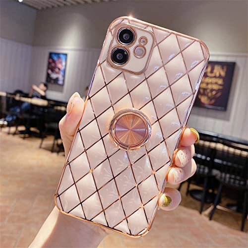 Coque iPhone souple avec bague support métal et dos géométrique or
