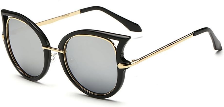 Women's Fashion Flash Mirror Vintage Cat Eye Sunglasses ( Black Frame/Silver Lens, 52)
