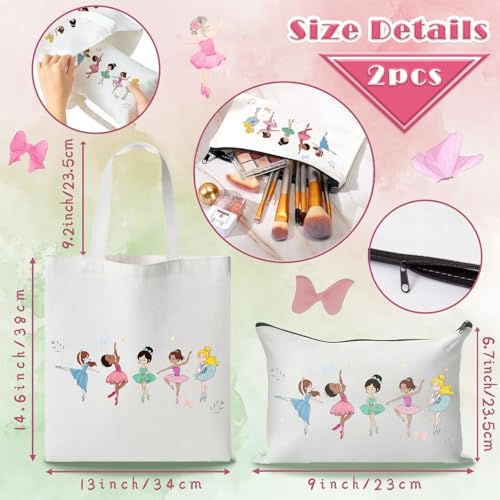 Ballerina Girls Canvas Bags, 2pcs Cute Ballerina Canvas Bags And Makeup Bag, Reusable Grocery Shopping Bag, Performance Gifts, Birthday And Christmas Dance Competition Gifts4