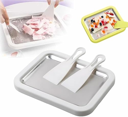 Kit para hacer helados enrollados, máquina de helado enrollada en casa con bandeja de congelación instantánea y 2 raspadores, bandeja de helado
