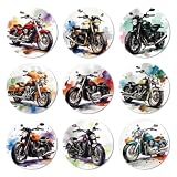 ANATTASOUL 9 Pièces Dessous de Verre Peinture, Moto sous Verres Peinture Coasters, sous Verres en Bois Couleurs, Été Dessous de Verre Rond pour Maison, Bar, Bureau
