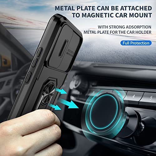 Image of ShieldTech Back Cover Case Compatible for Samsung Galaxy A14 5G with Slide Camera Cover & Rotated Ring Stand | Military Grade Mobile Phone Cover Case for Samsung Galaxy A14 5G (Black)