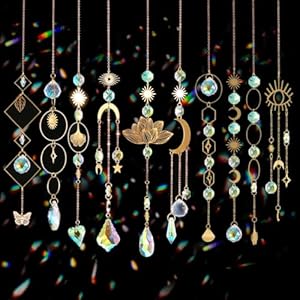 Sun Catchers, 10 Pieces Colorful Crystal Suncatcher with Chain Pendant Ornaments Hanging Crystals Prism Rainbow Maker for Windows Indoor Outdoor Car Mirror Garden Decor Wedding Party Xmas Gift