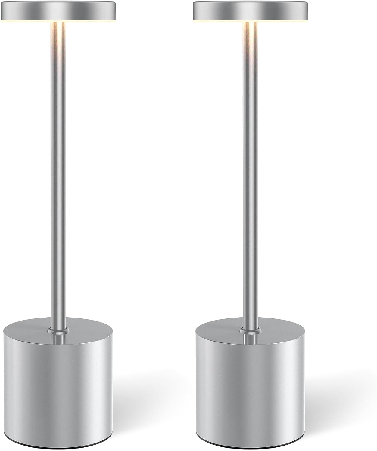 Cordless Table Lamp – 2 Pack Rechargeable Table Lamps, 5000mAh Battery Operated Lamp with 3-Color Dimmable Light, Outdoor Table Lamp for Bedroom, Restaurant, Patio, Home Décor (Silver)